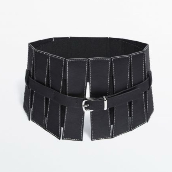NWT. Massimo Dutti Studio Leather Sash Belt with Contrast Topstitching. Size M. - Picture 1 of 12